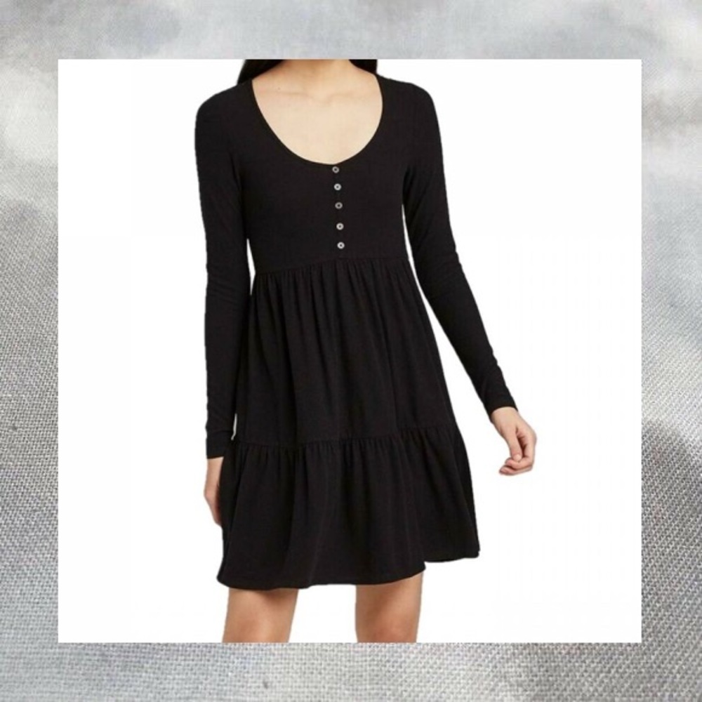 WILD FABLE tiered waffle knit babydoll black dress